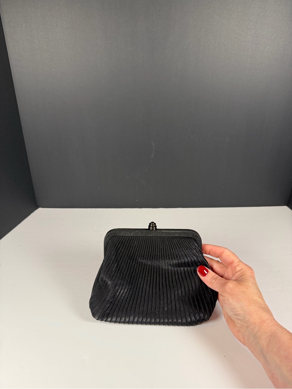Vintage Black Pleated Satin Convertible Evening Clutch